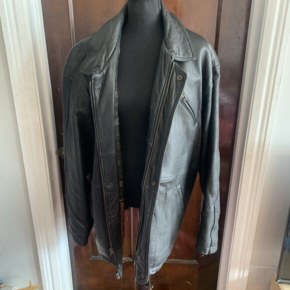 New River Mens LARGE Black Lamb Leather Heavy Weight Coat Lambskin Vintage - Picture 4 of 16